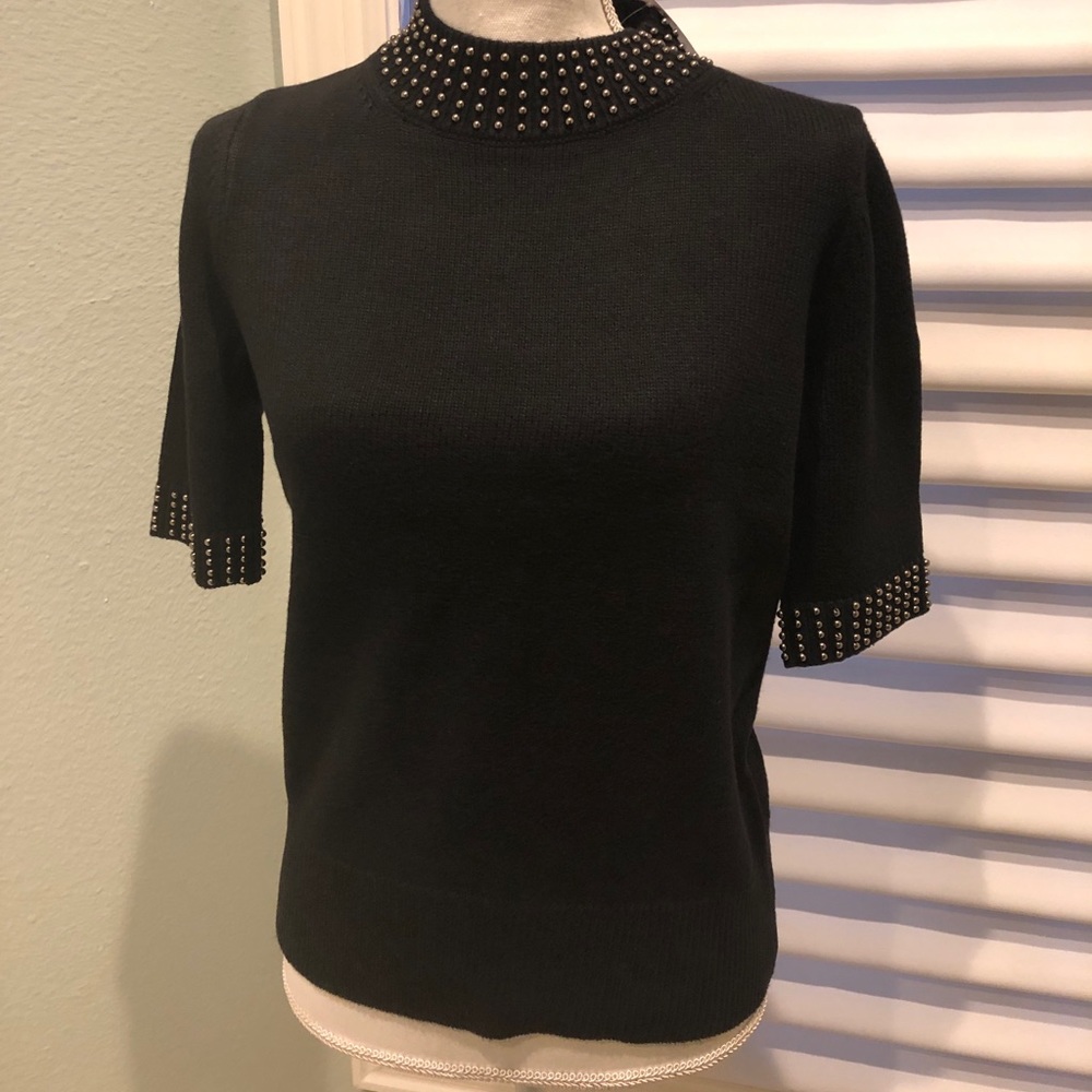 Black Sweater with Beaded Trim